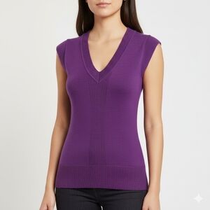 🟣 XS Dynamite Deep Purple V-Neck Cap Sleeve Top